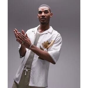 Topman short sleeve pressed floral printed shirt in ecru Sz L